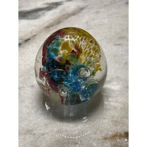 Art Glass Sea Anemones Blue Yellow Red Paperweight